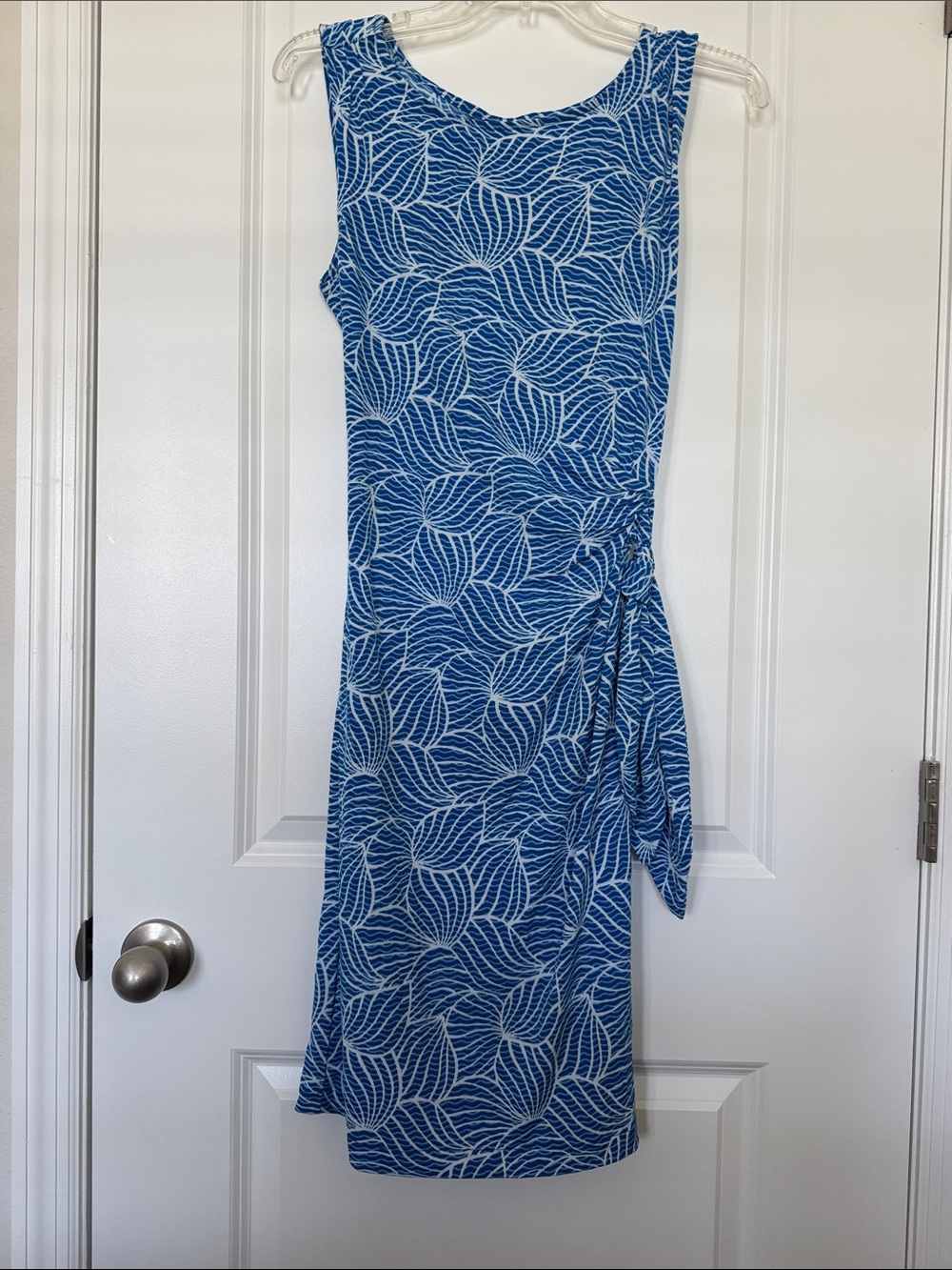 Covington Blue and White Sleeveless Wrap-Style Dress
